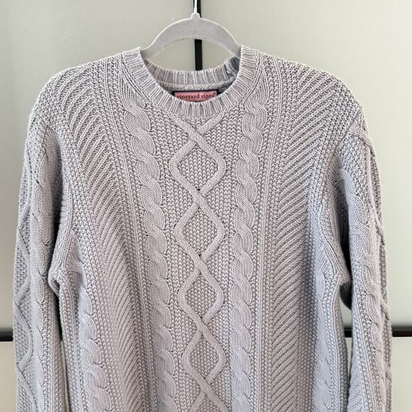 Vineyard Vines Sweater Mens Small Gray Wool Fisherman Aran Crew Pullover Unisex - Picture 4 of 11